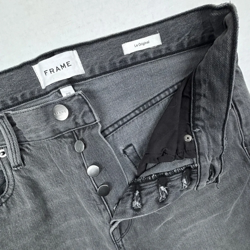 FRAME Gray Distressed Jeans Womens 29 30X27 Frayed Hem Button Fly Cropped EUC - Picture 9 of 11